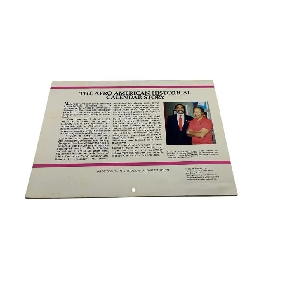 THE AFRO-AMERICAN HISTORICAL CALENDAR - 1990 Advertising Calendar Ohio State